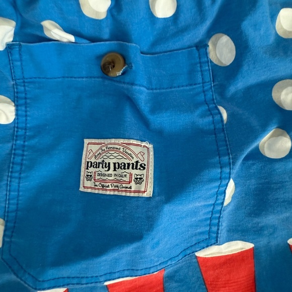 Party Pants Blue and Red Swim Shorts with Cup Pattern - Picture 6 of 6